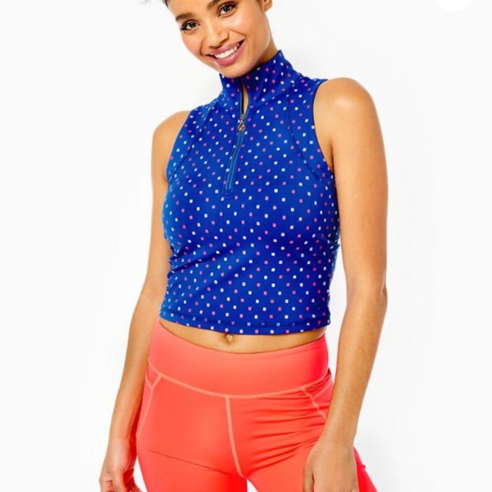 NWT Lilly Pulitzer Callie Half Zip Borealis Blue Luxletic Studio Stretch Top XS